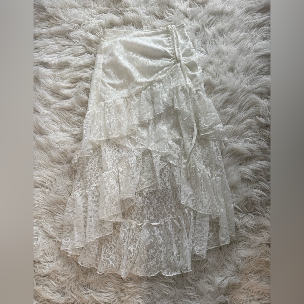 SHEIN White Midi Wrap Skirt with Ruched Ruffles